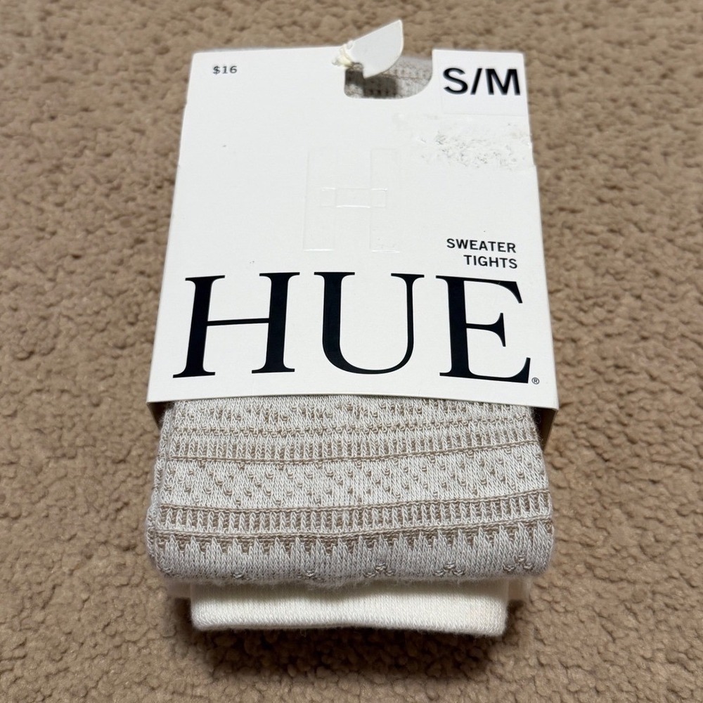 HUE Snowflake Stripe Sweater Tights Ivory Cream Cotton Blend S/M U22234TJ New